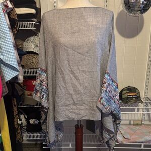 Three Bird Nest Gray Kimono with Multicolor Sleeves